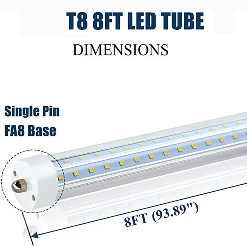 T8 8FT LED Tube Light 72w Single Pin FA8 Lamps 6000K Cold White Fluorescent Bulb Replacement Clear Cover Dual-Ended Power