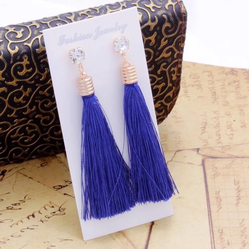 Fashion Bohemia Long Tassel Dangle & Chandelier Shiny Rhinestones Fringe Ear Drop Vintage Ethnic Earrings 10 Colors Women Jewelry