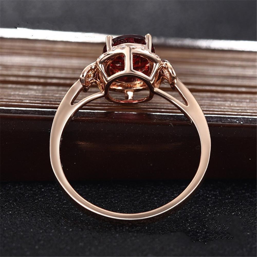 18k Rose Gold Red Crystal Rings for Women Femme Ruby Gemstone Engagement Zircon Diamond Fashion Party Jewelry Christmas Gift