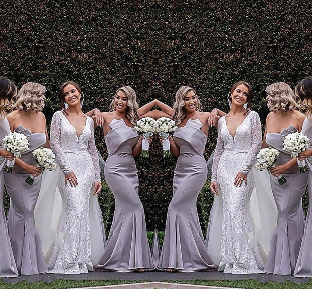 Bridesmaid Cheap Mermaid Dresses Strapless Pleats Floor Length Wedding Guest Dress Maid Of Honor Robe Robes De Demoiselle D'honneur S Moiselle