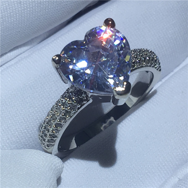vecalon Fashion Heart Promise Ring Set Diamond 925 Sterling Silver Engagement Wedding Band Rings for women Bridal Jewelry