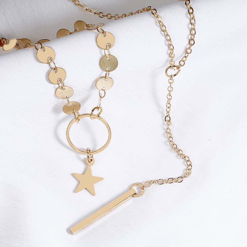 Star tassel beaded layered necklace pendant star long stick simple pendant necklace ladies chain girls fashion jewelry