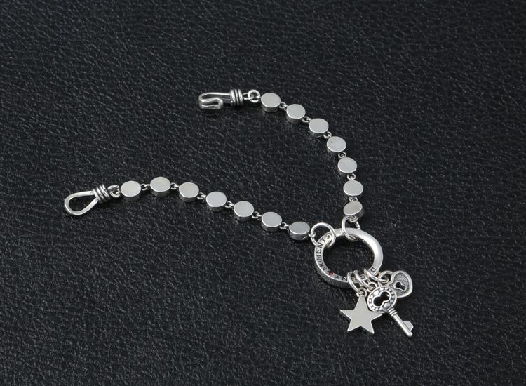 Personalized 925 sterling silver vintage jewelry antique American European hand-made designer round link bracelets with key heart star charm