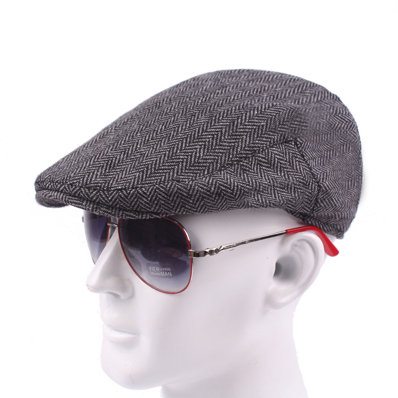Autumn Winter Men Cap Hats British Western Style Wool Advanced Flat Ivy Cap Classic Vintage Striped Beret
