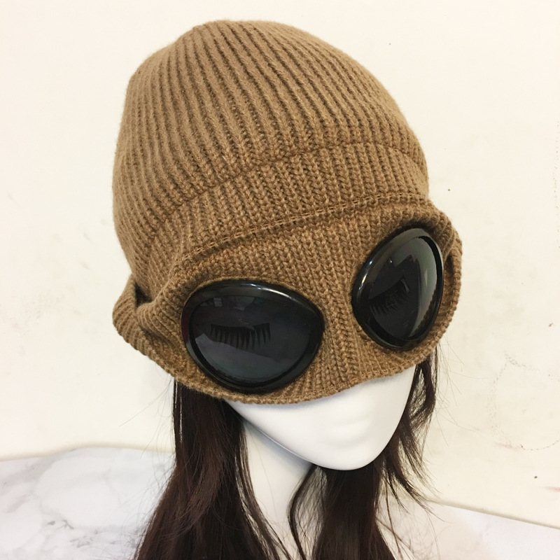 Women Men Double-use Thickened Hats Winter Warm Knitted Beanies Outdoor Ski Cap Sunglasses Accessories Adult Cap