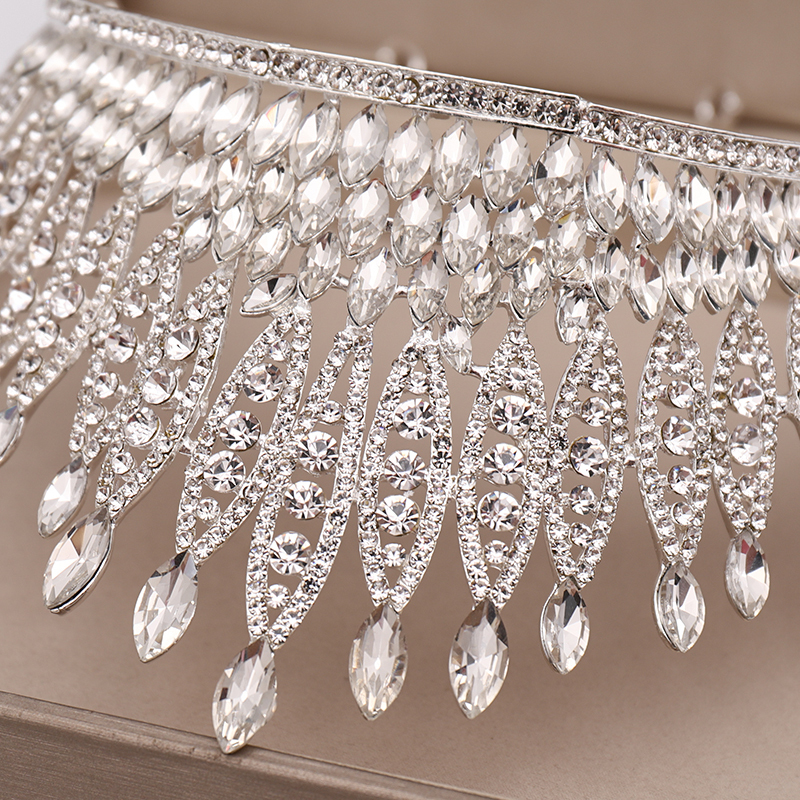 Trendy Silver Color Rhinestone Crystal Queen Big Crown Bridal Wedding Tiara Women Beauty pageant Bridal Hair Accessories Jewelry MX200720