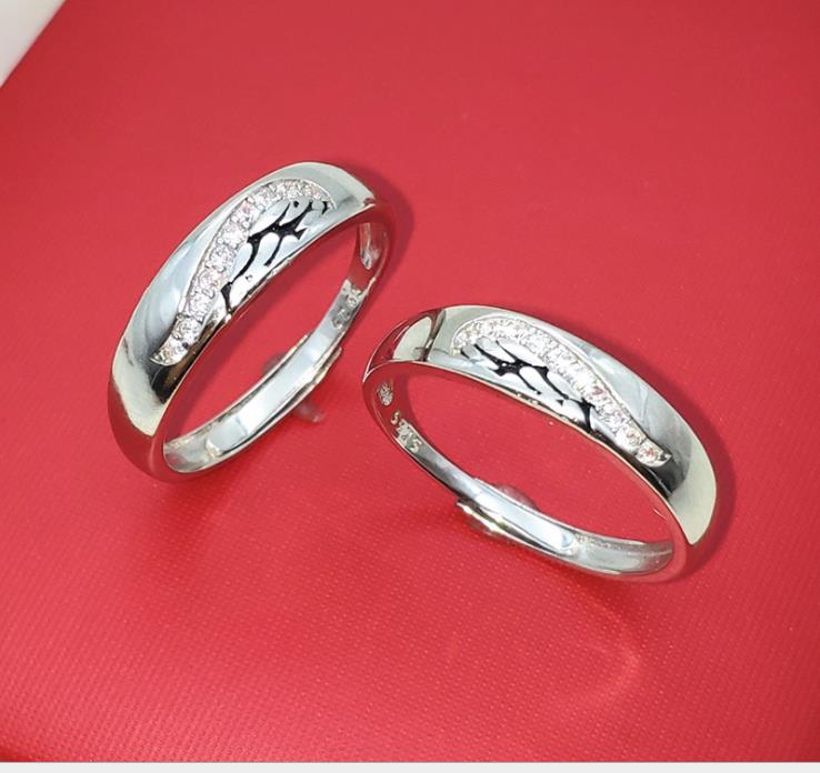 Couple ring opening pure silver pair ring male Korean version simple simulation diamond ring female