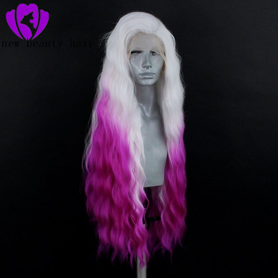 High Temperature Fiber Peruca Free Part Long water Wave Blonde Synthetic Lace Front Wig Costume Party style ombre purple wig for white women