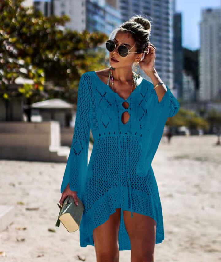 New Crochet For Women Knitted Tassel Tie Beachwear Summer Fashion Swimsuit Cover Up Sexy See-through Beach Dress