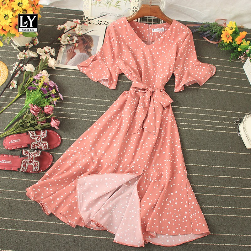LY VAREY LIN New Summer Polka Dot V neck Flare Sleeve Dress Casual Slim High Waist Mid-Calf Women Dress, Beige
LY VAREY LIN New Summer Polka Dot V neck Flare Sleeve Dress Casual Slim High Waist Mid-Calf Women Dress, Beige
