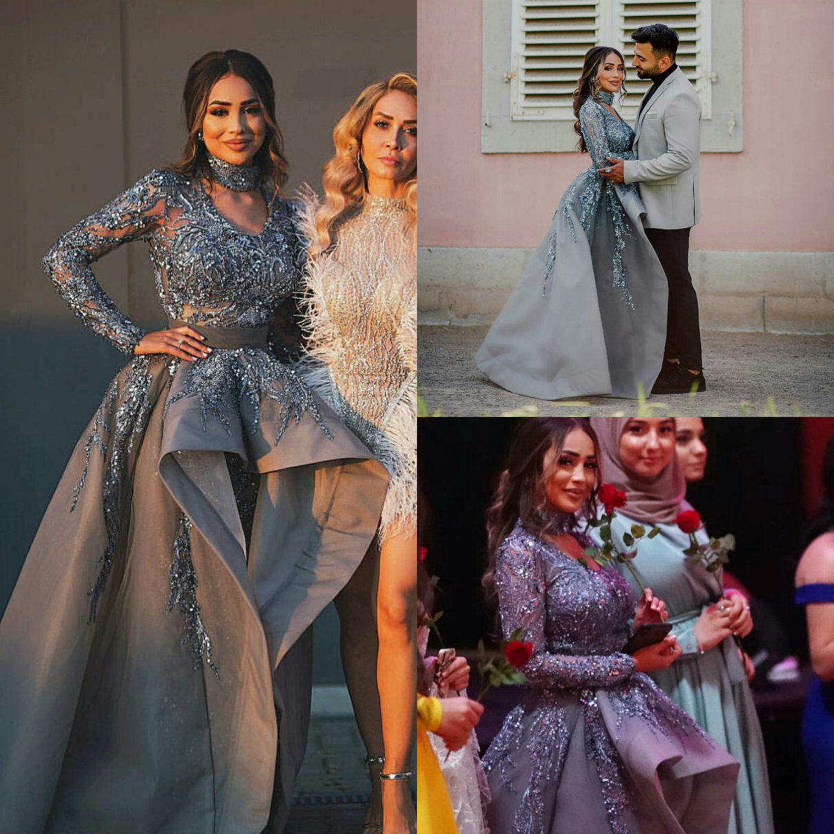 2019 Arabic Prom Dresses High Neck Lace Appliqued Beaded Sweep Train Gorgeous Evening Dress Tulle Formal Party Dress Wear Quinceanera Gowns, Light sky blue 
2019 Arabic Prom Dresses High Neck Lace Appliqued Beaded Sweep Train Gorgeous Evening Dress Tulle Formal Party Dress Wear Quinceanera Gowns, Light sky blue