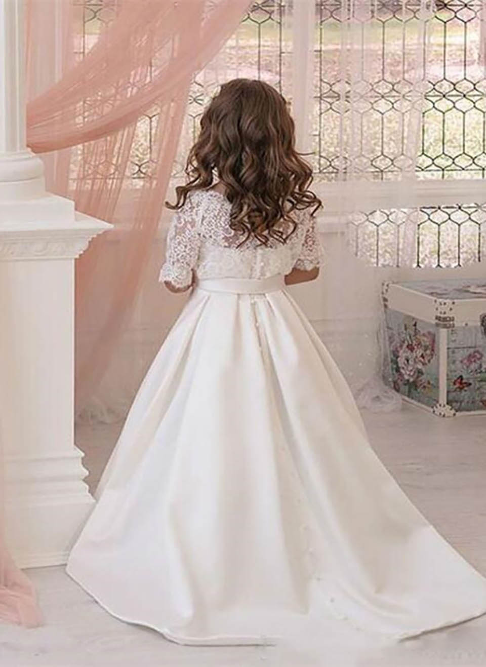 Kids Formal Wear Flower Girls' Dresses White Lace Girls Dresses Weddings First Communion Dresses For Girls Off The