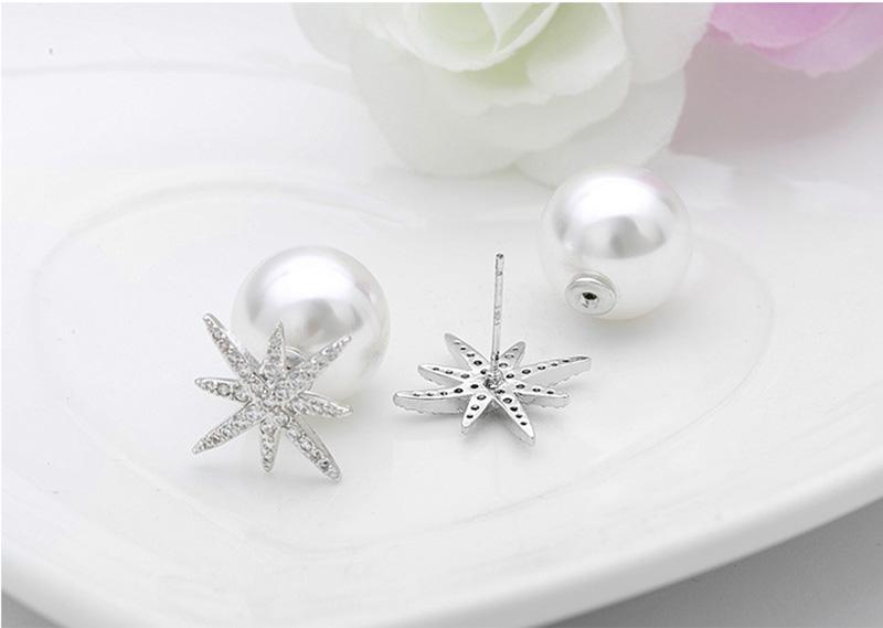 White Zircon Star Stud Earrings Pearl Ear Plug Fine Jewelry Wedding Earrings for Women Girl Gift