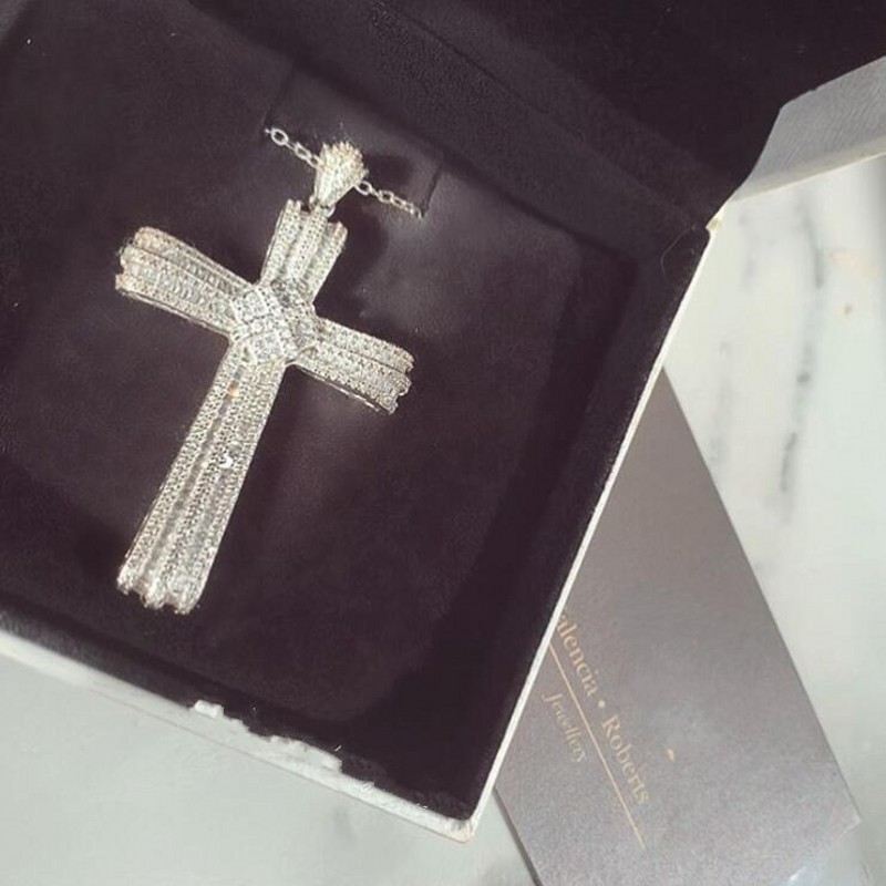 Choucong Handmade Jewelry Real Sterling Sier Pave White Sapphire CZ Dia Gemstones Cross Pendant Clavicle Chain Necklace