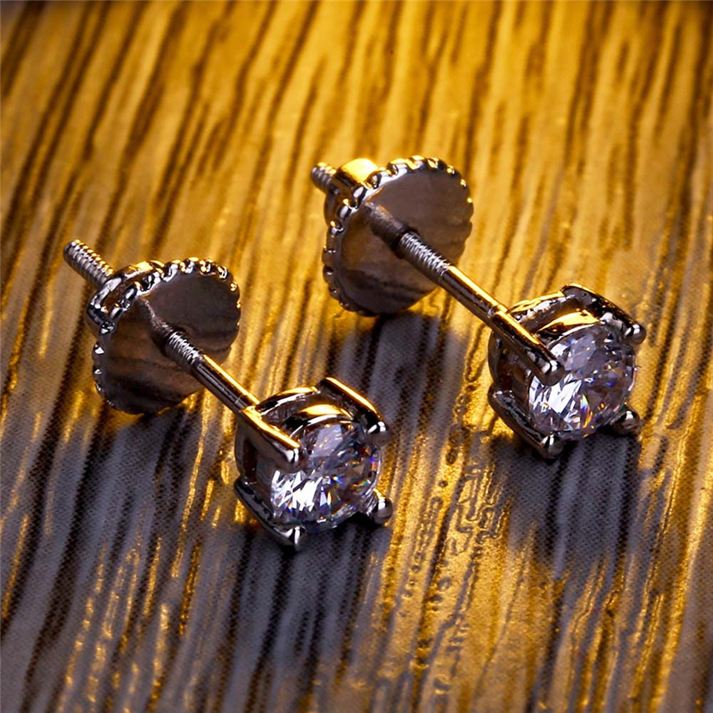 4mm 6mm 8mm Men Women Gril Hip Hop Screwback Stud Earrings New White Zircon Earrings Jewelry Whole