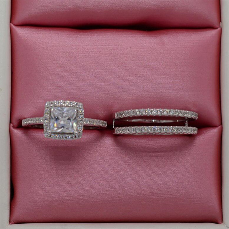 Sparkling Luxury Jewelry 925 Sterling Silver Emerlad Cut White Topaz CZ Diamond Eternity Gemstones Women Wedding Engagement Band Ring Gift