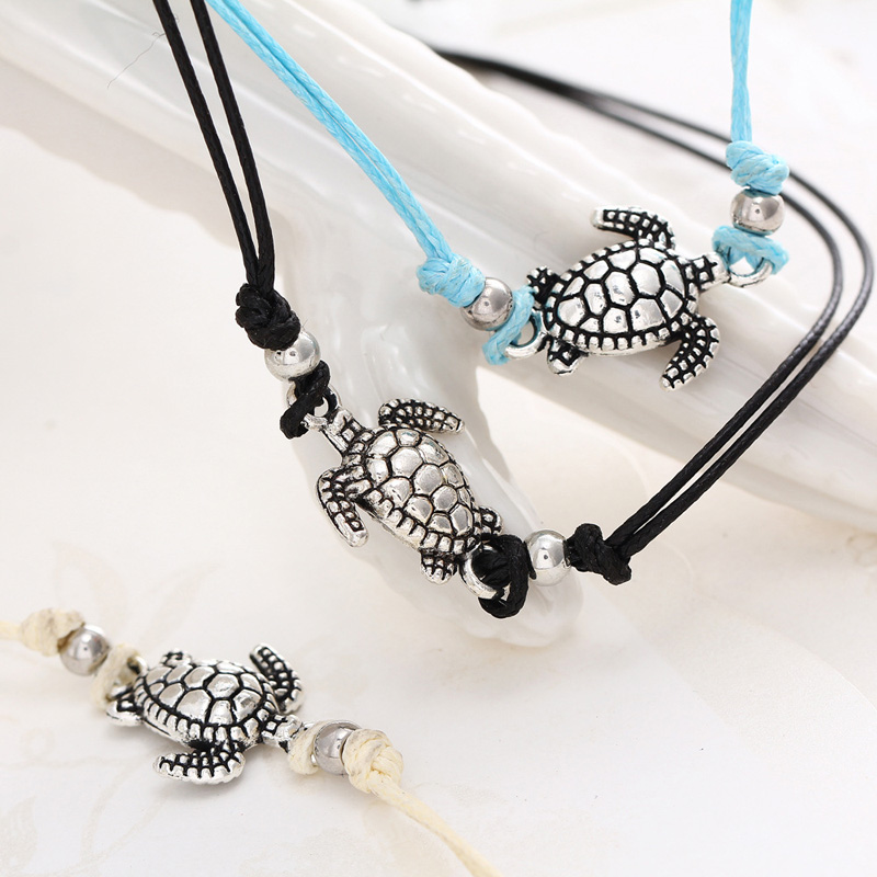 Womens Fashion Beach Anklets Bracelet Turtle Charms Anklet Vintage Wax Rope Summer Holiday Foot Chain Jewelry
