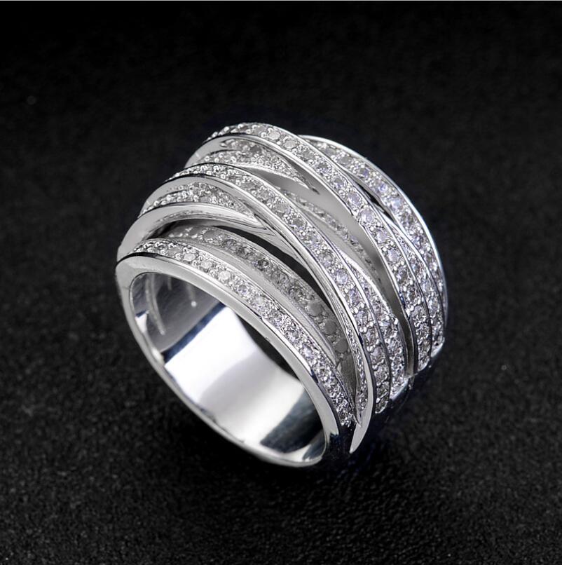 Size 6-10 Handmade Fashion Jewelry 925 Sterling Silver Pave White Sapphire CZ Diamond Gemstones Eternity Promise Women Wedding Ring Gift