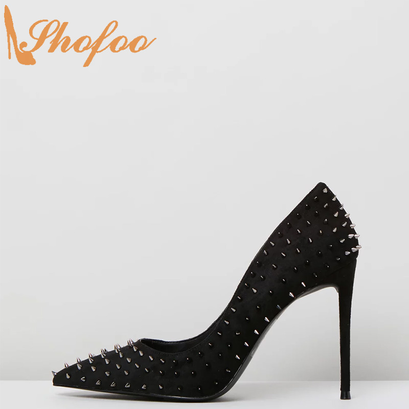 Black Stilettos High Thin Heels Women Pumps Pointed Toe Slip On Large Size 14 15 Ladies Summer Fashion Rivets Flock Shoes Shofoo, So01
Black Stilettos High Thin Heels Women Pumps Pointed Toe Slip On Large Size 14 15 Ladies Summer Fashion Rivets Flock Shoes Shofoo, So01