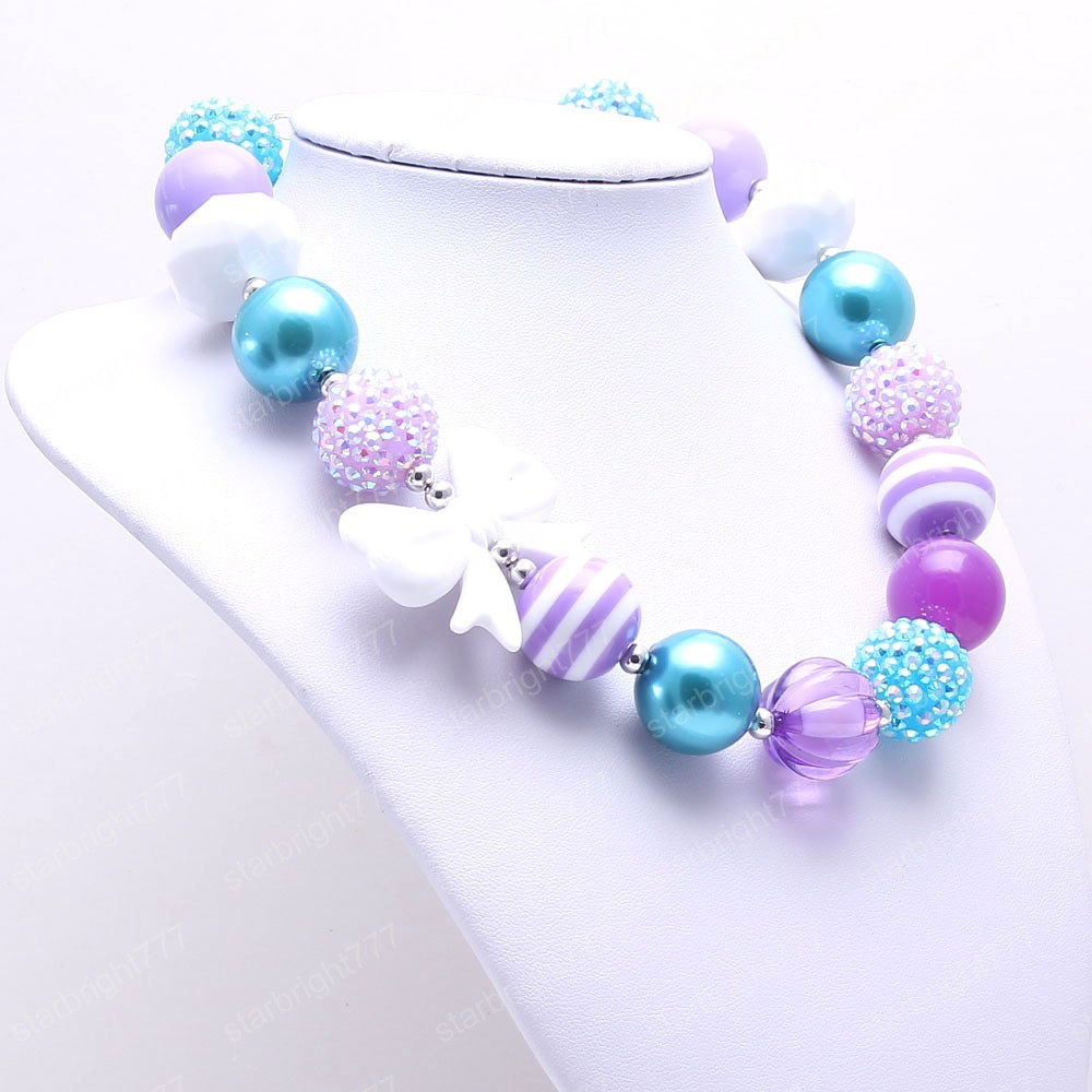 Girls Baby Chunky Necklace Fashion Kids Children Cute Bubblegom Bow Beads Chunky Necklace Toddle Party Jewelry