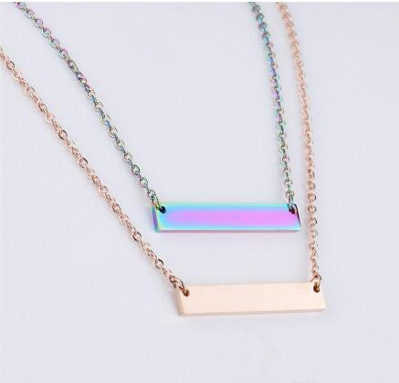 Necklaces High Quality Stainless Steel Blank Bar Necklaces 5 Colors Geometric Square Bar Pendant Necklace Pendants DIY Customize Jewelry
