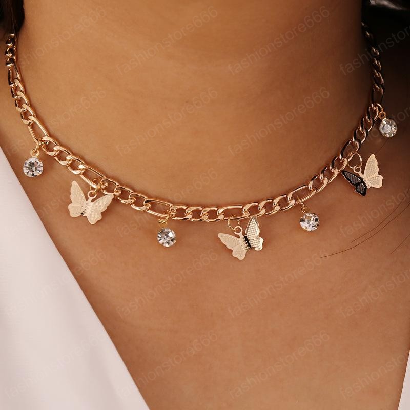 Women Butterfly Choker Necklace Gold Plated Rhinestone Party Charm Jewelry for Girls Fashion Design Animal Pendant Collar Necklaces Gift Hot
