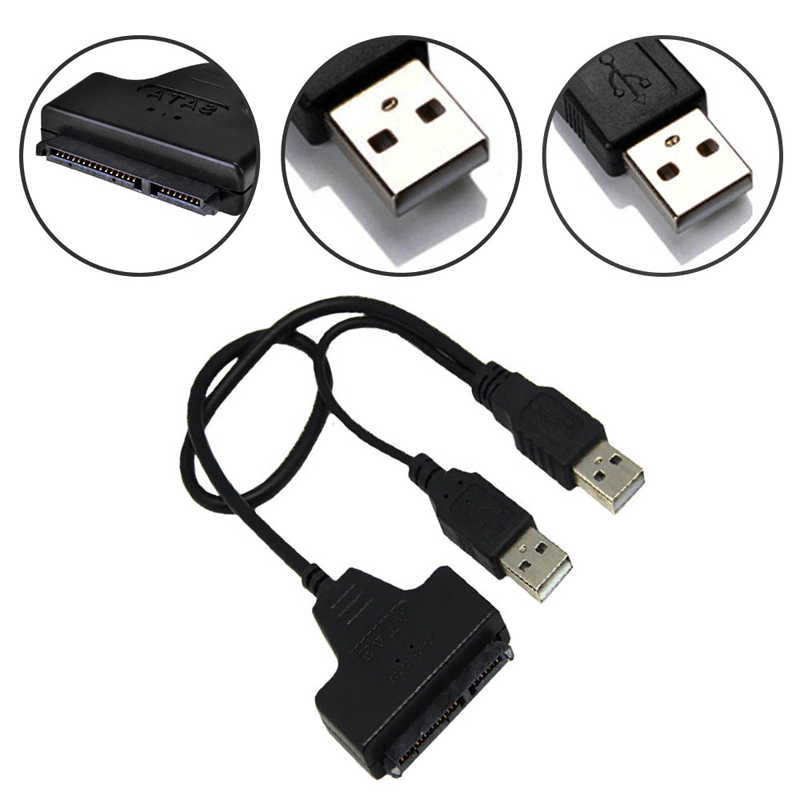 50CM Cables 2.0 SATA 7+15Pin Dual USB Adapters Transferring Cable For 2.5 or 3 inch HDD Laptop Hard Disk Drive