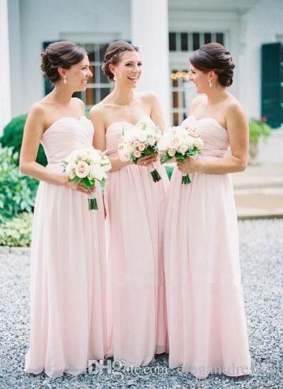 Simple A Line Chiffon Long Bridesmaids Dresses Sweetheart Pleats Maid Of Honor Vestidos Robes De Demoiselle D Honneur Wedding Guest Dress