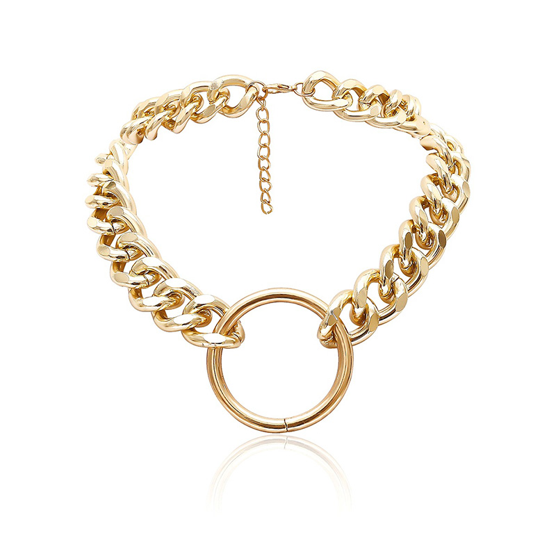 Punk Miami Cuban Choker Necklace Hip Hop Jewelry Trendy Iron Thick Chain Circle Necklace Women Neck Accessories