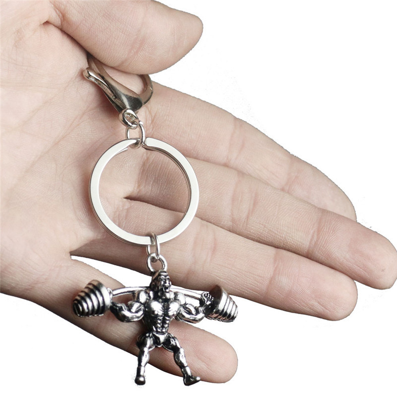 Fashion men's sports fitness series jewelry muscle men weightlifting metal key chain