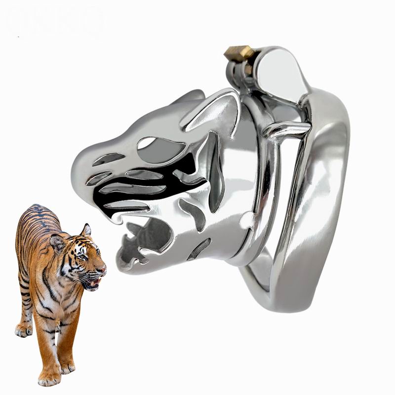 Tiger Head Chastity Locks Male Cock Cages Chastity Device Catheter Arc-Shaped Penis Ring Lock Metal Cock Men Penile Virgin Lock