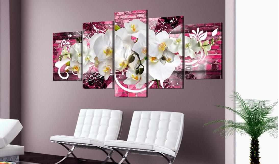 HD Fashion Wall Art Canvas Painting 5 Pieces Mangnolia Flower Orchid Flower Modern Home Decoration,Choose Color And Size( No Frame)
