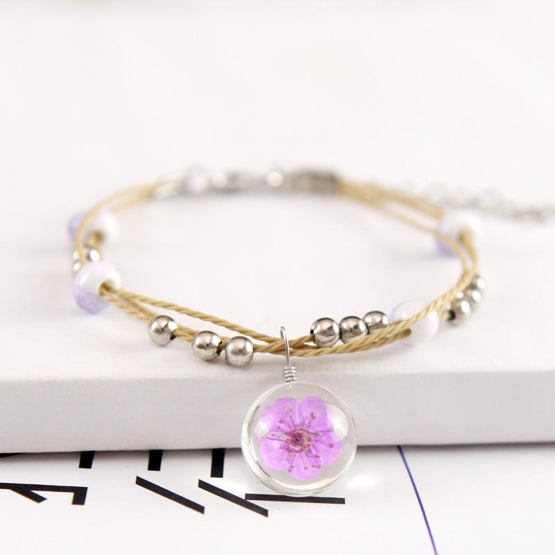 Bracelet of dried flower plant specimens of Chinese wind system, glass ball, dandelion, starry lady and lover's Bracelet 24pcs/lot