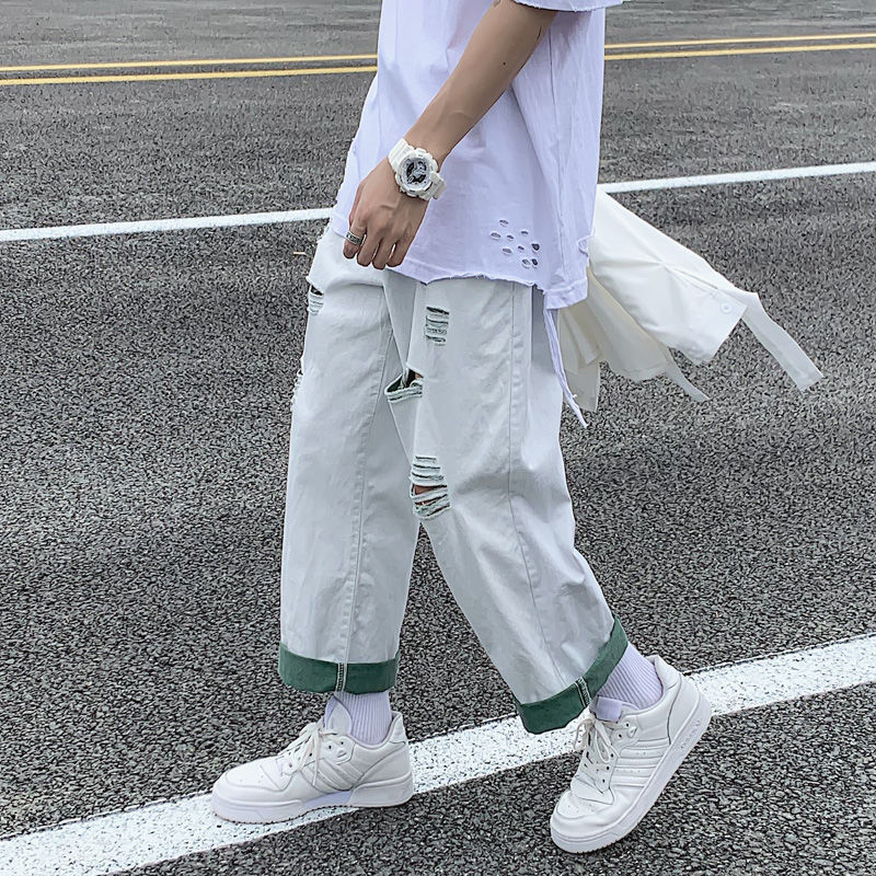 2020 Spring And Summer New Youth Popular Men's Solid Color Loose Hole Straight Jeans Fashion Casual Nine-point Pants -3XL, Green
2020 Spring And Summer New Youth Popular Men's Solid Color Loose Hole Straight Jeans Fashion Casual Nine-point Pants -3XL, Green