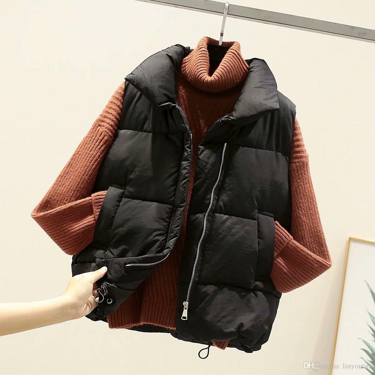Cotton Coat Outwear Winter Vest Thick Section Keep Warm Vest Coat Turn-down Collar Solid Cold Season Coat Women's Clothing
