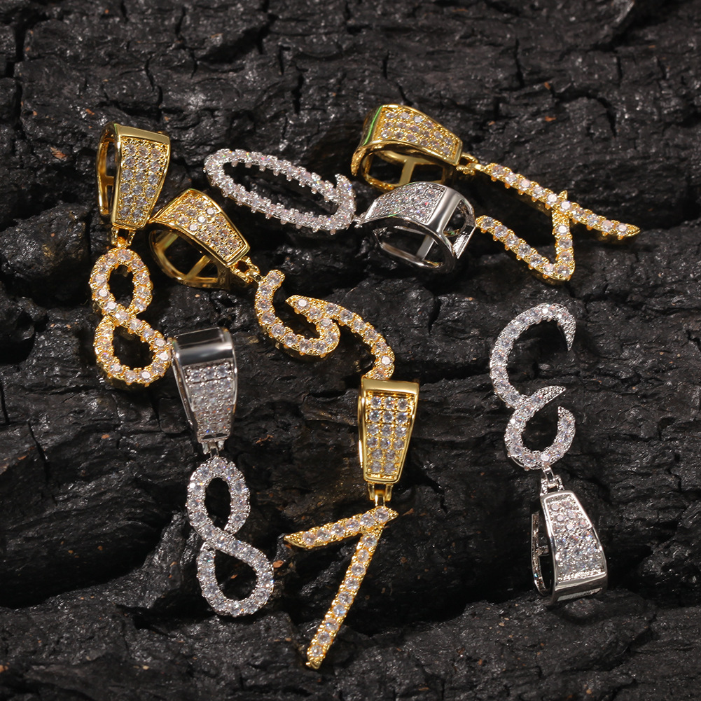 New Fashion personalized 18K Gold Bling Diamond Cursive 09 Digital Numbers Pendant Necklace Custom Sports Number DIY Jewelry for