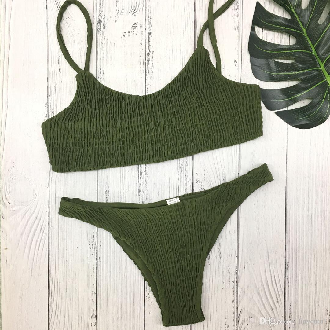 2020 Biquini Bandeau Sexy Pleated Bikinis Women Swimsuit Swimwear Female Brazilian Push Up Bikini 2019 Set Beach Wear Bathing Suit