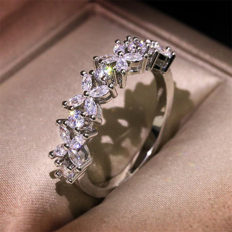 Marquise Cut White Topaz CZ Dia Sterg Sier Wedding Bridal Ring for Women Size 6-10 b159