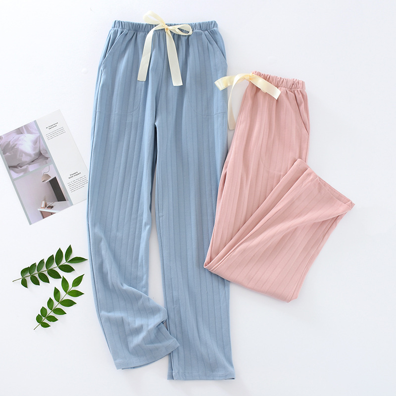 Japanese spring and summer autumn pajamas bottoms women's pants knitted solid color cotton home pants thin loose trousers, Blue
Japanese spring and summer autumn pajamas bottoms women's pants knitted solid color cotton home pants thin loose trousers, Blue