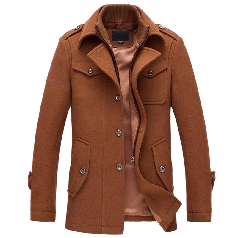 Mens Overcoat Winter Wool Coat Slim Fit Jackets Fashion Outerwear Warm Man Casual Jacket Overcoat Pea Coat Plus Size M-4XL CJ191129