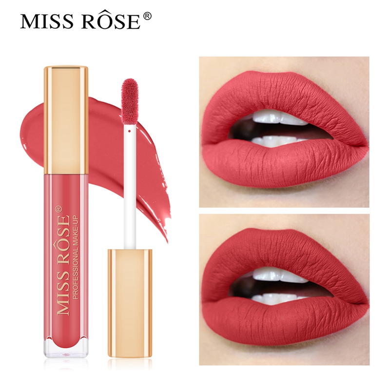 

MISS ROSE Matte Lipgloss Russian Red Color Long Lasting Waterproof Lipstick Woman Lip Makeup Lipstick Easy Tint, As picture show