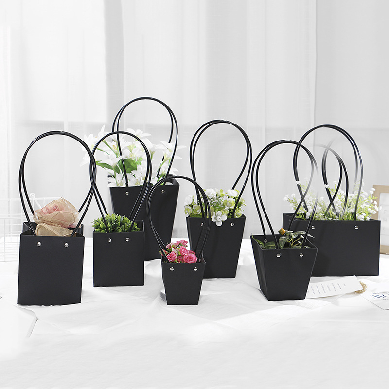 Flower Paper Boxes With Handhold Hug Bucket Florist Gift Packaging Box Pure Color Party Gift Packing Cardboard