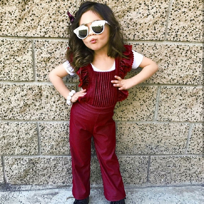 Fashion Kid Baby Girls Clothes Flying Sleeves Ruffles Backless Velvet Overalls Romper Jumpsuit Playsuit BibPants Toddler Outfits Set B11