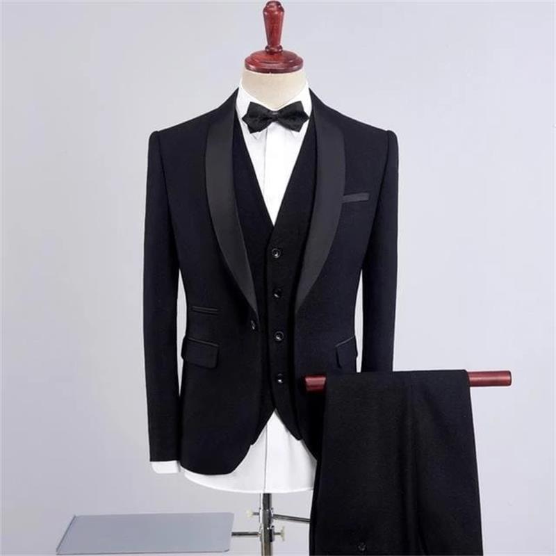 2020 Handsome Slim Fit Three Piece Wedding Suits Shawl Lapel Groom Suit Custom Made Wedding Tuxedos For Men