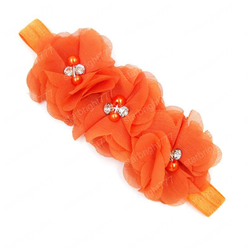 New Baby Girl 3 Flower Headband Kids Princess Headwrap Beads Tulle Elastic Ornaments Hairband Children Hair Accessories