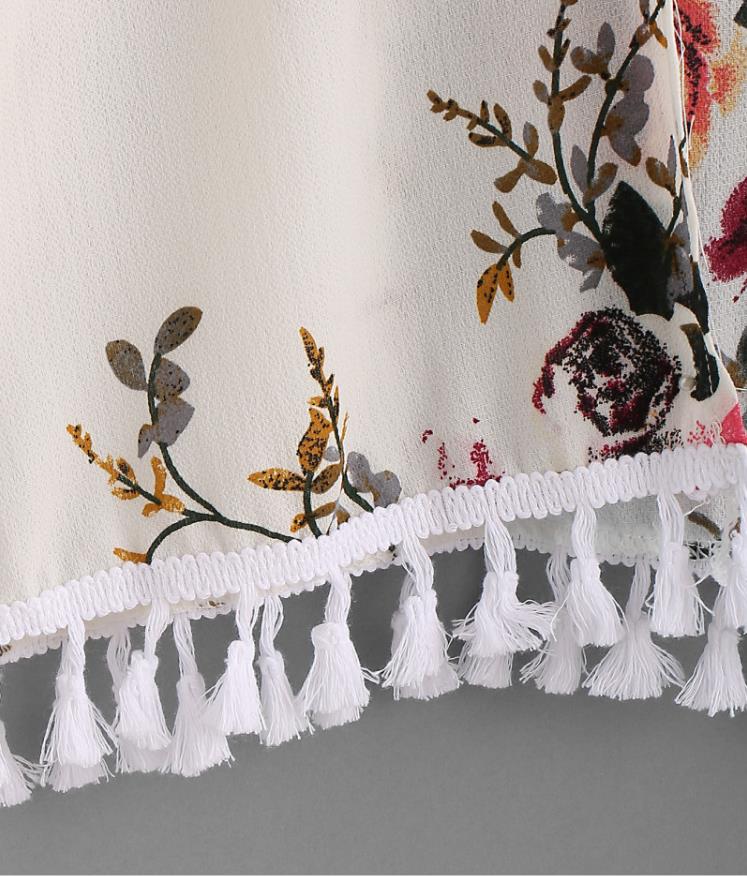 20187 Floral Print Ruffle Sleeve O Neck Plus Size Elegant White Blouse Women Weekend Casual Three Quarter Sleeves Top Shirts