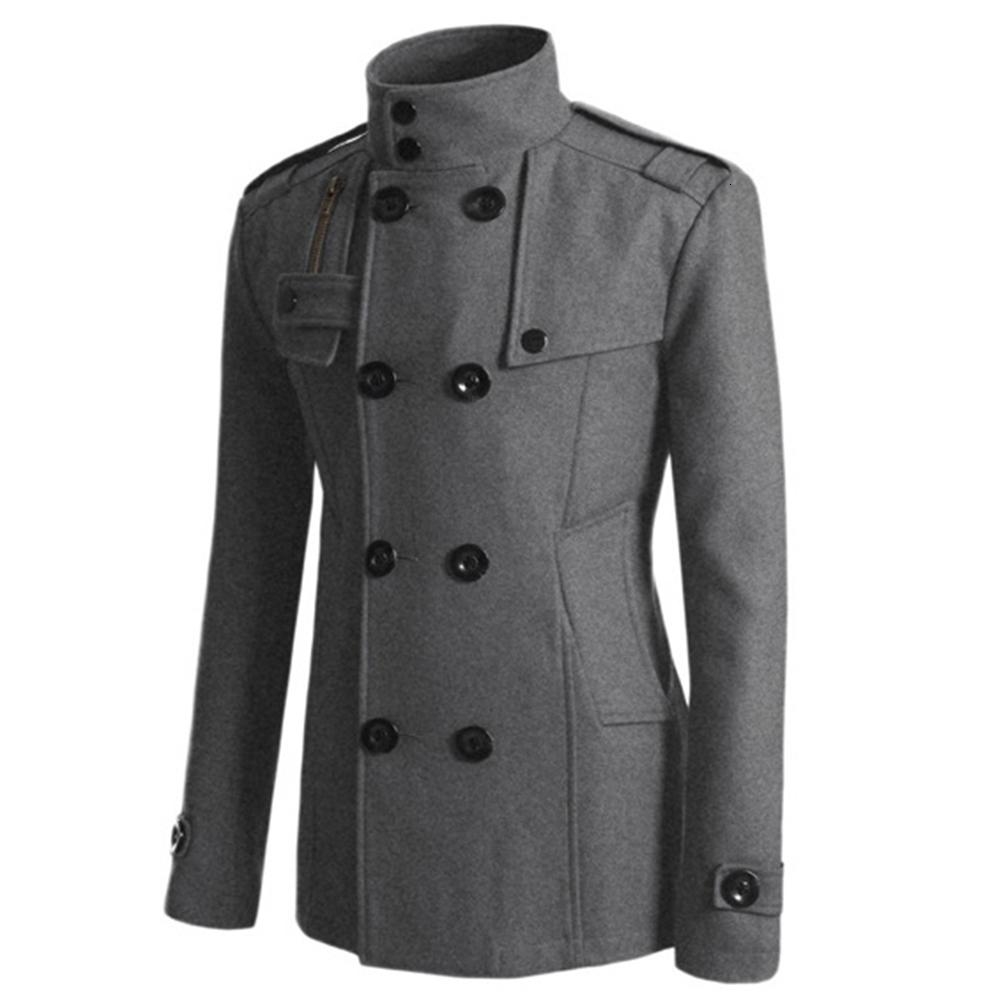 2018 NEW Men Winter Warm Trench Woolen Coat Slim Fit Casual Reefer Jackets Solid Stand Collar Double Breasted Peacoat parka S191019