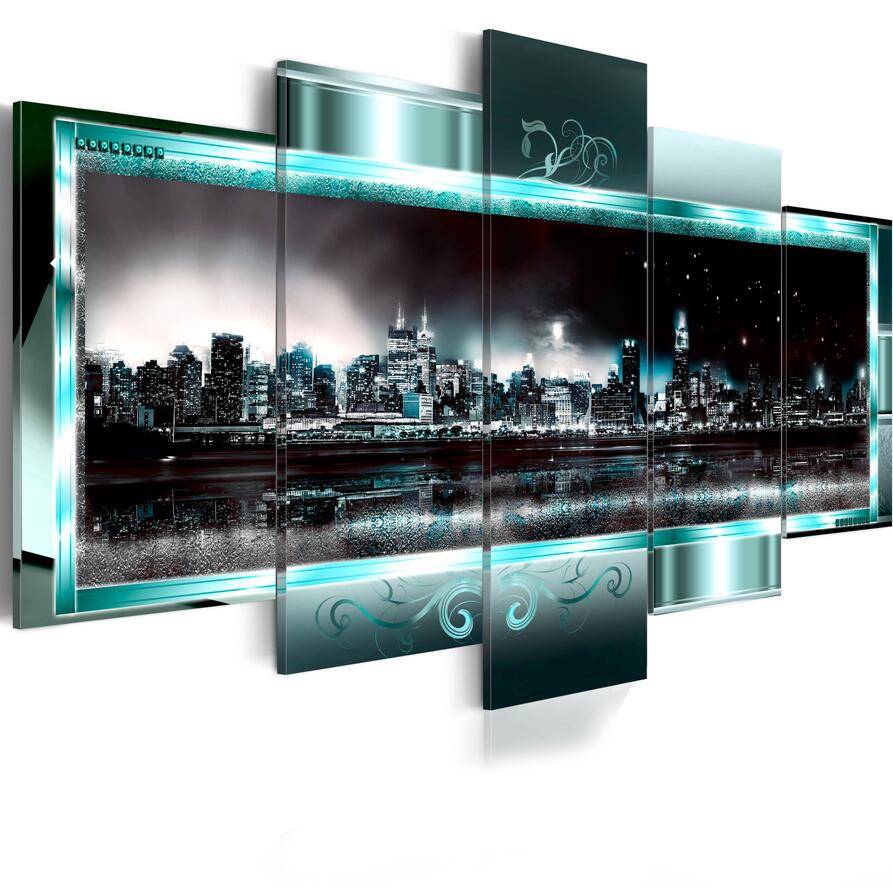2019 Fashion Wall Art Canvas Painting 5 Pieces Abstract New York City Architecture Night Scene Modern Home Decoration No Frame