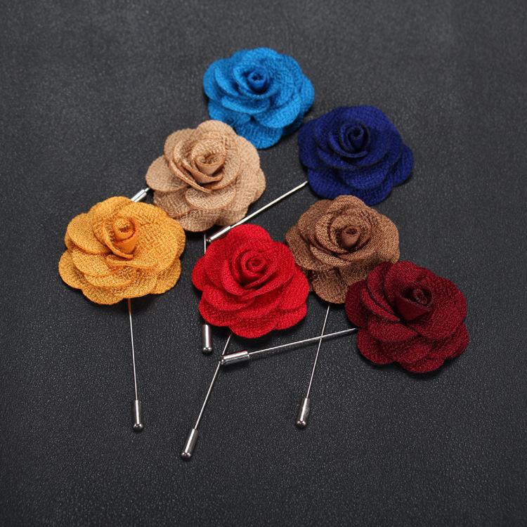 Wholesale- Wedding brooches for men lapel flower daisy handmade boutonniere sticks brooch pin men's suits clothing accessories Black red
