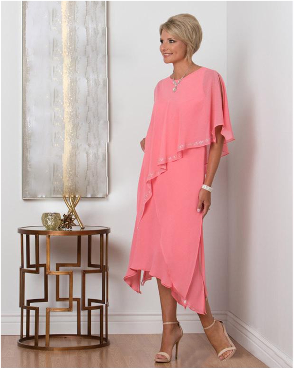 Mother Of The Bride Dresses Sequined Tea Length Cheap A Line Plus Size Mothers Guest Dress Soft Pink Ursula
